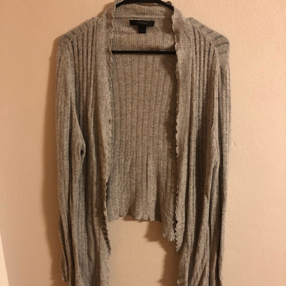 Express Fine Knit Lightweight Gray Cardigan, Large